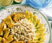 Hähnchen-Ragout mit Reis und mango