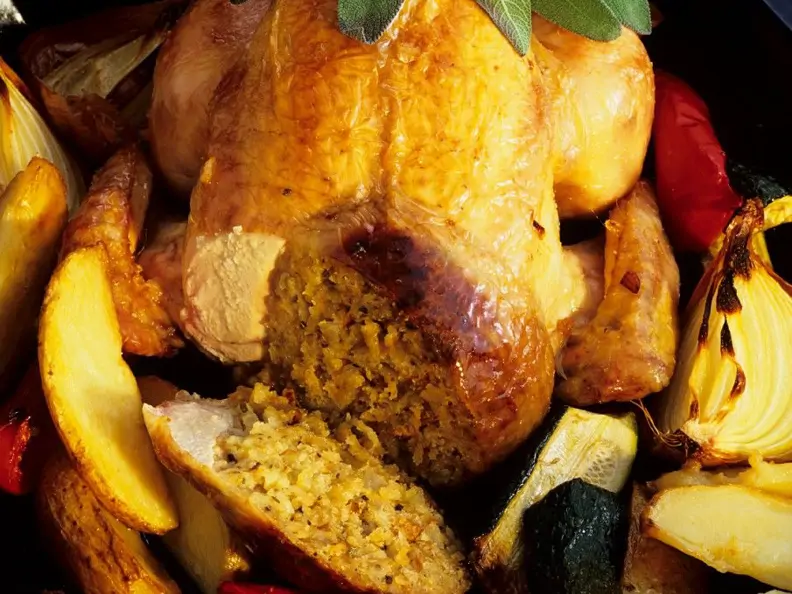 Brathähnchen mit Gemüse