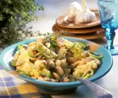 Kartoffelbrei mit Bohnen-Lauchgemüse