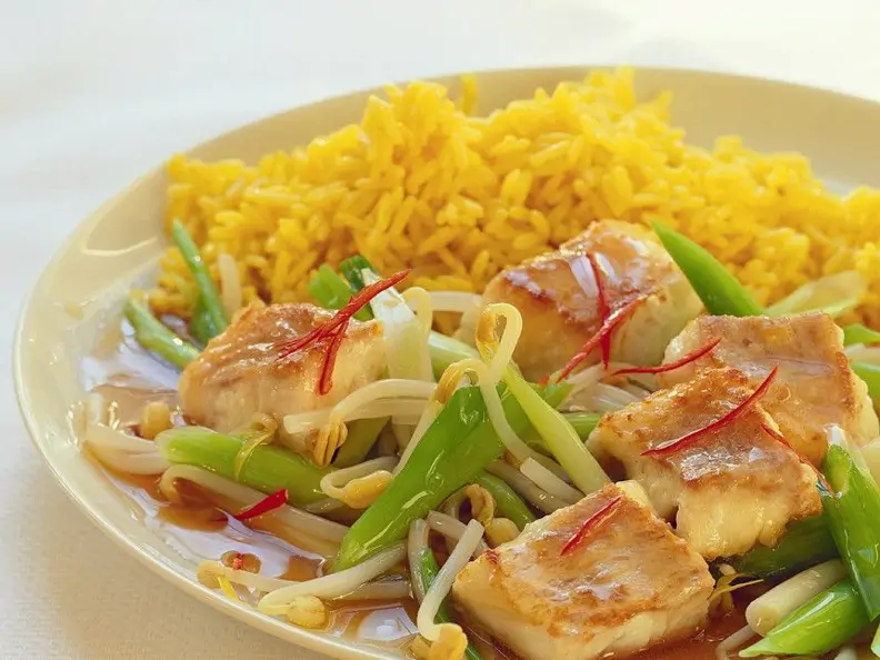 Fischpfanne mit Reis