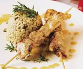 Risotto "Fungi" mit Hähnchenspießen