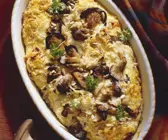 Veganer Reisauflauf mit Pilzen