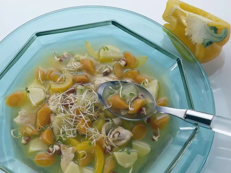 Sprossen-Gemüsesuppe mit Pute