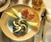 Shrimps mit Spinat und Bruschetta