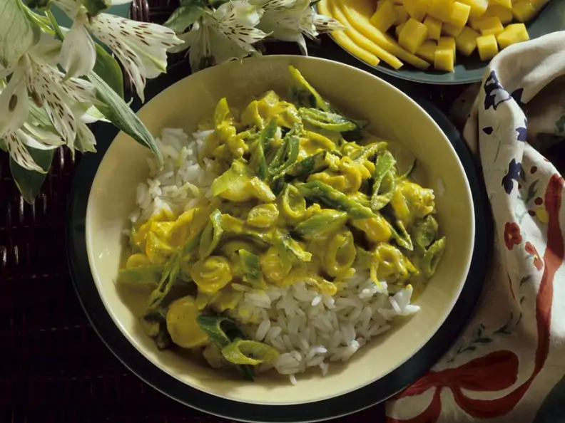 Mango-Lauchcurry mit Reis