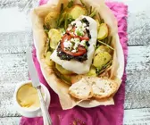 Gebackener Kabeljau mit Tapende auf Kartoffeln