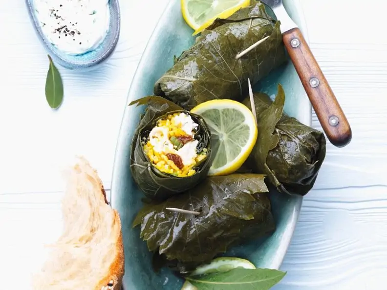 Gefülllte Weinblätter mit Sojajoghurt (vegan)