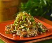 Reisbratlinge mit Rosenkohl-Zwiebel-Gemüse