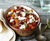 Kürbis-Fusilli-Auflauf mit Ziegenkäse