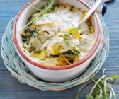Kartoffelgratin mit Rucola und Mandeln (Vegan)