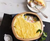 Fisch-Pie unter der Kartoffelhaube