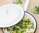 Kartoffelpfanne mit Lauch und Käse