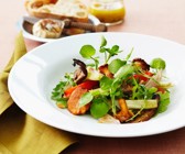Salat mit Pilzen, Paprika und Brunnenkresse