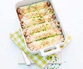 Tortillagratin mit Sauerkraut und Leberkäse