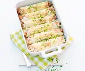 Tortillagratin mit Sauerkraut und Leberkäse