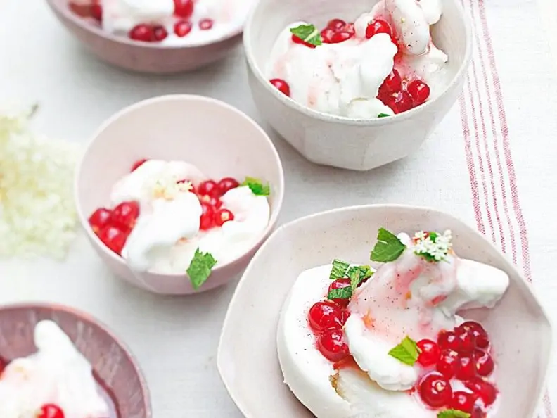Frozen Yogurt mit Johannisbeerkompott