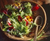 Blattsalat mit Blüten und Schnittlauchdressing