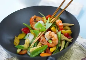 Wokgemüse mit Shrimps