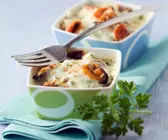 Auflauf mit Meeresfrüchten und Gorgonzola