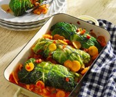 Wirsingrollen mit Kürbis und Süßkartoffel
